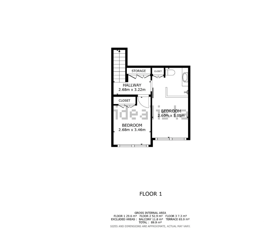 Appartement moderne de 3 chambres avec grande terrasse.